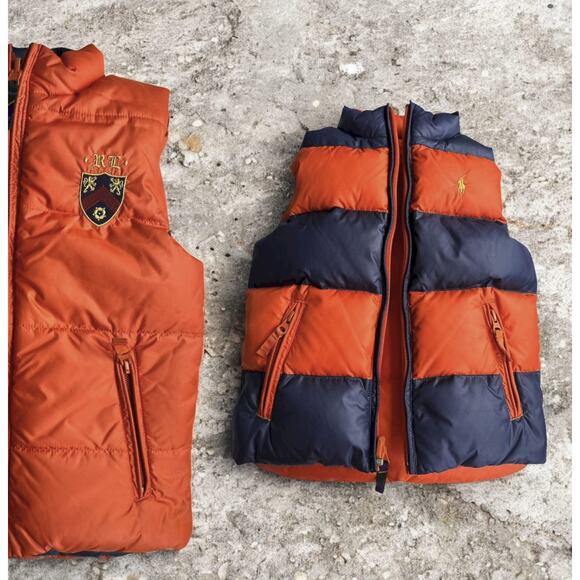 Ralph Lauren Reversible Kid's Feather Down Puffer Vest Stripe Solid Crest Size 5 - Picture 16 of 16